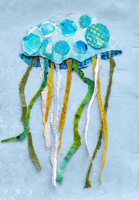 Jellyfish Elementary Art, Elementary Ocean Art Projects, Primary School Art Ideas, Jellyfish Art For Kids, Under The Sea Art For Kids, Ocean Art Projects For Kids, Kindergarten Collage, Ocean Art Projects, Maluchy Montessori