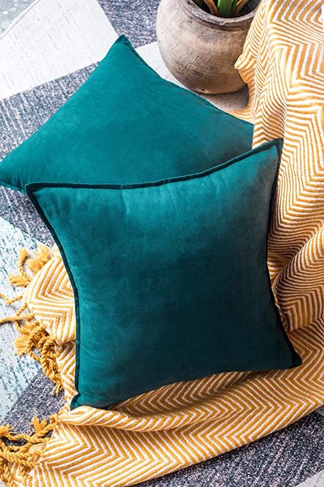 Teal Cushions Living Rooms, Teal Pillows Living Room, Deep Teal Kitchen, Teal Living Room Accessories, Airbnb Bedroom, Rust Throw Pillows, Teal Throw Pillow, Turquoise Throw Pillows, Throw Pillow Combinations