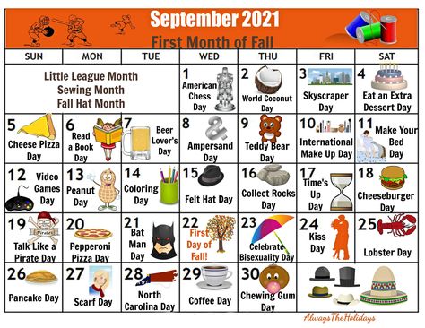 September National Day Calendar 2021 - Free Printable Calendars September National Days 2023, September National Days 2024, September National Days, Fall Facebook Cover Photos, National Days In September, National Holiday Calendar, September Holidays, Free Printable Calendars, September Activities