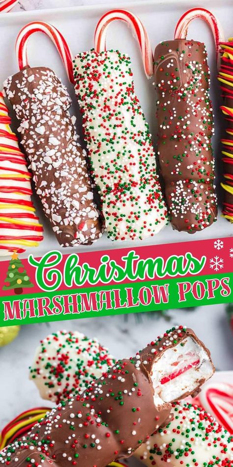 Marshmallow Pops Christmas, Marshmallow Pops Recipe, Cake Chart, Desserts Japonais, Holiday Recipies, Marshmallow Desserts, Easy Christmas Candy Recipes, Thanksgiving Snacks, Craft To Make