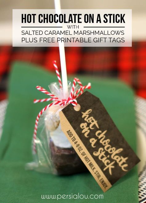 *This post contains affiliate links for your convenience. Thank you for supporting Persia Lou!   A couple years ago, I made hot chocolate on a stick as neighbor gifts. They were super yummy topped with homemade marshmallows. This year I decided to try them again – this time with a twist. I added a swirl … Caramel Marshmallows, Hot Chocolate On A Stick, Hot Chocolate Spoons, Blackberry Syrup, Chocolate Sticks, Chocolate Spoons, Hot Chocolate Marshmallows, Free Printable Gift Tags, Homemade Marshmallows