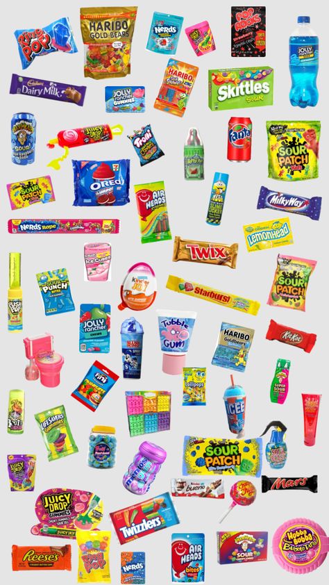 American Candy Aesthetic, Good Candy, 90s Snacks, Haribo Gold Bears, American Sweets, Nerds Rope, American Candy, Snack Cart, American Snacks