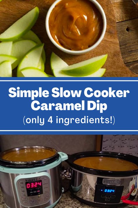 Caramel Dip In Crockpot, Crock Pot Caramel Apple Dip, Crockpot Caramel Dip For Apples, Easy Crockpot Caramel, Caramel Apples Crockpot Recipe, Simple Caramel Apple Recipe, Caramel Fondue Dippers, Caramel In Crockpot For Caramel Apples, Caramel Apple Crockpot Bar