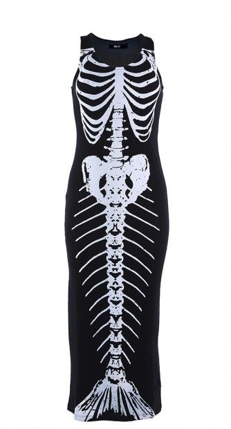 The Bone Deep Maxi Dress is a must have for all you mermaid loving ladies with an alternative edge! Halloween Zoo, Skeleton Dress, Mermaid Skeleton, Punk Rock Outfits, Mermaid Life, The Skeleton, A Skeleton, Iron Fist