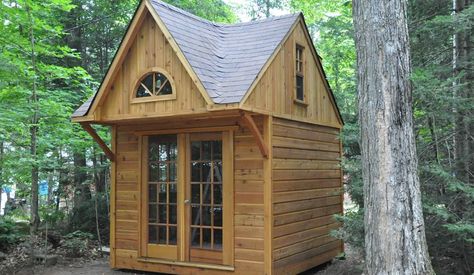 The Bala Bunkie Bunkhouse Kit | Summerwood Products Cottage Bunkie, Bunkie Ideas, 10x10 Shed Plans, French Double Doors, Wood Lake, Shed Sizes, Prefab Cabins, Guest Cabin, Tiny Cabins