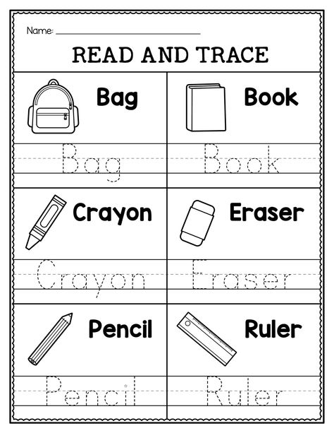 Read & Trace Worksheets: "Fun & Educational Read & Trace Worksheets for Kids | Made By Teachers | Worksheets for kids, Learning english for kids, English lessons for kids Educational Worksheets For Kids, School Supplies Tracing Worksheet, Right And Left Worksheet For Kids, Learning Pages For Toddlers, My School Worksheets For Kids, Kindergarten Circulum, Tracing For Kindergarten, Kid Worksheets, Classroom Worksheet