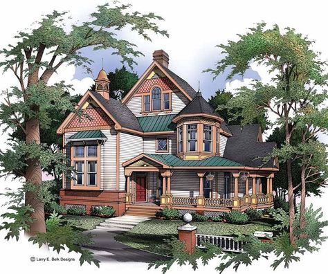 Queen Anne House Plan with 3064 Square Feet and 3 Bedrooms(s) from Dream Home Source | House Plan Code DHSW46677 Small Victorian House Plans, Queen Anne House Plans, Victorian House Plan, Queen Anne House, Victorian House Plans, Victorian Style House, Interior Vintage, Sims House Plans, Casas Coloniales