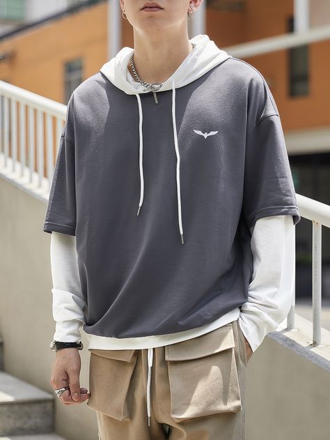 Grey Casual Collar Half Sleeve Fabric Colorblock Pullovers Embellished Non-Stretch  Men Hoodies & Sweatshirts Half Sleeve Hoodie, Men Sweatshirts, Men Hoodies, Fashion Goals, Half Sleeve, Half Sleeves, Mens Sweatshirts, Color Blocking, Hoodies Men