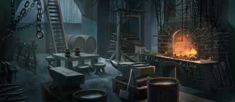 dwarf forge by graffiti-freak.deviantart.com Dwarven City, Idle Game, Blacksmith Shop, Fantasy Setting, Fantasy Places, Fantasy Rpg, Environment Design, The Favourite, Interior Art