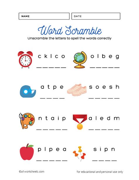 Kindergarten and Preschool Word Scramble Worksheet Word Work Worksheets, Sentence Formation, Bean Stalk, Jumbled Words, Words Worksheet, Unscramble Words, Printable Alphabet Worksheets, Scramble Words, Pinterest Download