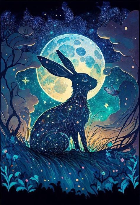 Rabbit Moon Art, Rabbit Moon Illustration, Hare Art Illustrations, Moon Hare Tattoo, Moon Gazing Hare Tattoo, Hare Tattoo, Rabbit In The Moon, Hare Moon, Sam Tattoo