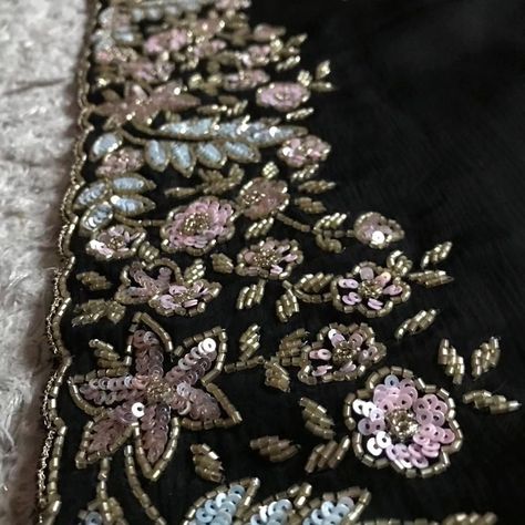 🪔🌸D@D🌸🪔 *#Ready To Go #* Black Premium Pure Chinnon Crepe Chiffon drapes of luxury embellished with designer floral sequins cut daana handwork & handwork bp @ ₹8220 shipping free for Our Resellers Colour & fabric customisable 🌸 Simple Blouses, Bday Gifts For Him, Zardosi Work, Hand Work Design, Bday Gifts, Pakistani Fancy Dresses, Heavy Work, Hand Work Blouse, Dress Embroidery