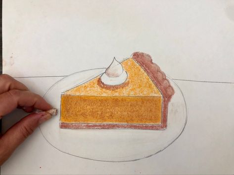 PUMPKIN PIES IN CRAYOLA CHALK This great Fall Art Project is all about creating a realistic drawing. I quizzed the 4th graders on what is needed in a drawing or painting to create the “illusion” that it’s real: shadows, tones or values, and a background. Candy Corn Art Project, 3rd Grade Art Lessons Fall, Value Art Projects Middle School, Pie Art Project, Drawing Shadows, Crayola Chalk, Pie Drawing, 3rd Grade Art Lesson, Art Docent