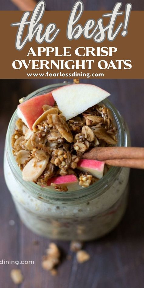 Apple Crisp Overnight Oats, Gluten Free Overnight Oats, Making Oatmeal, Oatmeal Overnight, Apple Breakfast Recipes, Homemade Breakfast Recipes, Overnight Chia, Oatmeal Apple, Morning Oats