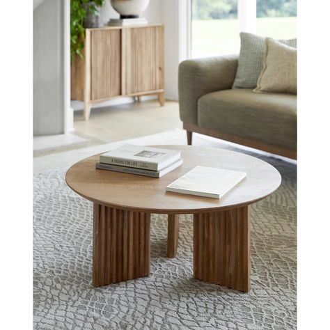 Beautiful reeded coffee table design for an organic modern look . Made of smooth mango wood for an natural look. 16"H x 36"W x 36"D Brown Coffee Table, Round Wood Coffee Table, Brown Furniture, Coffee Table Wayfair, Modern Coffee Table, Wood Rounds, Modern Forms, Coffee Table Design, Modern Coffee Tables