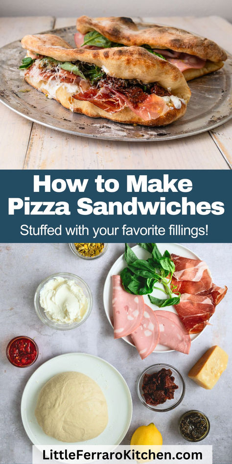 If you're looking for a fun twist on traditional pizza, try making pizza sandwiches! This easy and trendy recipe transforms pizza dough into delicious sandwiches filled with all your favorite toppings. Pizza Sandwich Grilled, Pizza Crust Sandwiches, Pizza Dough Sandwiches, Focaccia Sandwich Ideas, Cheese Calzone, Pear Pizza, Flatbread Sandwiches, Italian Sandwiches, Four Cheese Pizza