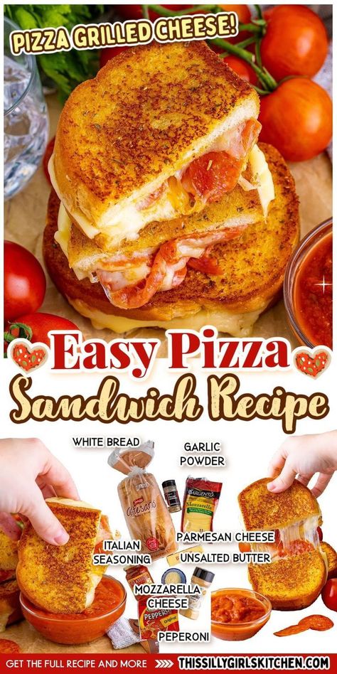 Vegetarian Pepperoni, Losing 50 Pounds, Pizza Grilled Cheese Sandwich, Pizza Sandwich Recipe, Pizza Grilled Cheese, Sandwhich Recipes, Classic Grilled Cheese, Pizza Sandwich, Grilled Cheese Recipes