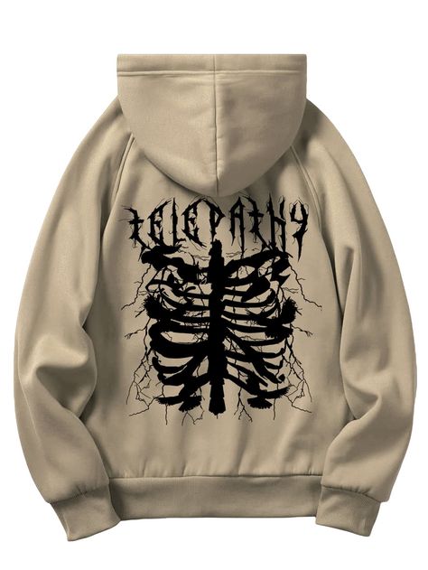 Thermal Hoodie, Stylish Hoodies, Dark Style, Grunge Punk, Unique Hoodies, Lined Hoodie, Skeleton Print, Tomboy Style Outfits, Diy Clothing