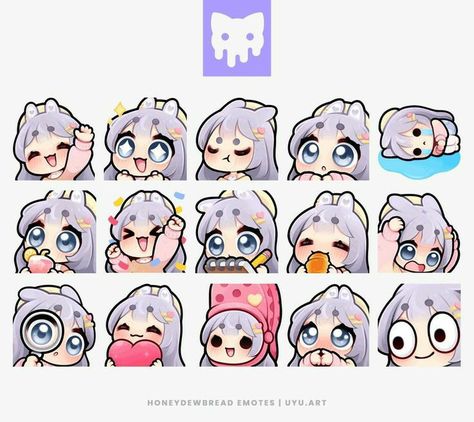 Emote Ideas Discord, Chibi Poses Emotes, How To Draw Twitch Emotes, Twitch Chibi Emote, Streamer Character Design, Discord Sticker Ideas, Vtuber Face Expressions, Anime Twitch Emotes, Chibi Twitch Emotes