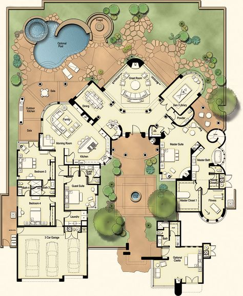 Exercise Rooms, Pelan Rumah, Bangunan Minecraft, Courtyard House Plans, تصميم للمنزل العصري, Architecture Design Concept, Luxury House Plans, Hus Inspiration, Courtyard House