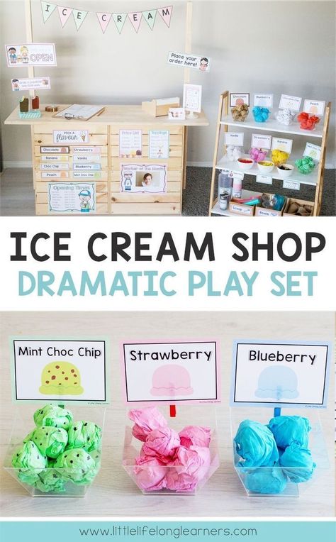 Ice Cream Dramatic Play, Ice Cream Shop Dramatic Play, Imaginative Play Ideas, Space Ice Cream, Dramatic Play Activities, Dramatic Play Themes, Role Play Areas, Play Corner, Dramatic Play Preschool