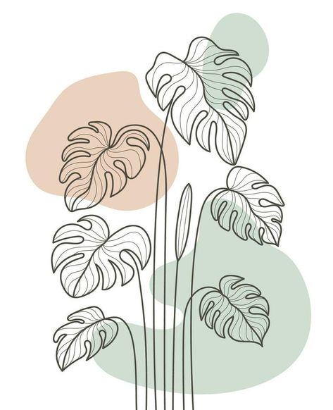 Hand Drawn Flat Design Simple Flower and Tropical Monstera Plant Outline Monstera Drawn Simple, Monstera Plant Outline, Plant Outline, Aesthetic Prints, Wall Drawing, Monstera Leaves, Monstera Plant, Simple Flower, Vector Shapes