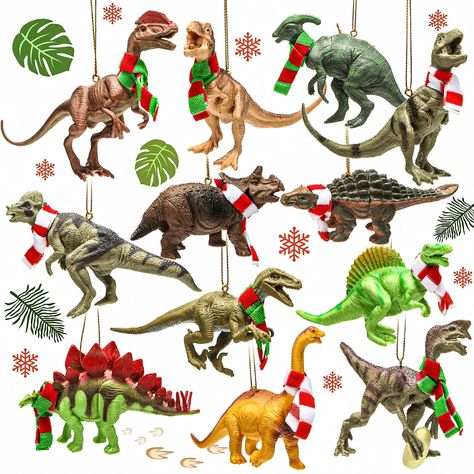 PRICES MAY VARY. Abundant in Amounts: you will be provided with 12 pieces of dinosaur Christmas tree ornaments in different styles with 12 pieces of mini scarfs in 2 colors, the nice combination can support your use and decoration needs Reliable and Safe Material: these animal Christmas ornaments are mainly made of plastic, odorless and quality, sturdy, safe and reliable, not easy to fade, wear or break, so you can play use them without worry for a long time Widely Applicable Places: these theme Dinosaur Christmas Tree, Party Favors Christmas, Dinosaur Ornament, 3d Dinosaur, Christmas Dinosaur, Pottery Ornaments, Dinosaur Themed Birthday Party, Stained Glass Birds, Packing Car