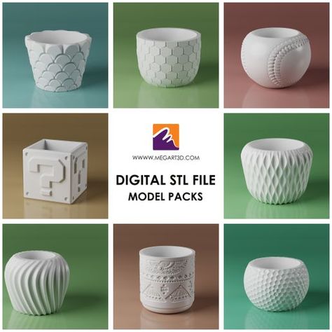 STL file Pot Vase Planter Pack・3D printer model to download・Cults 3d Printed Succulent Planter, 3d Printer Plant Pots, 3d Printer Flower Pot, 3d Printer Vase, 3d Printing Pots & Planters, Useful 3d Prints, Pot Vase, 3d Printing Diy, 3d Printer Diy