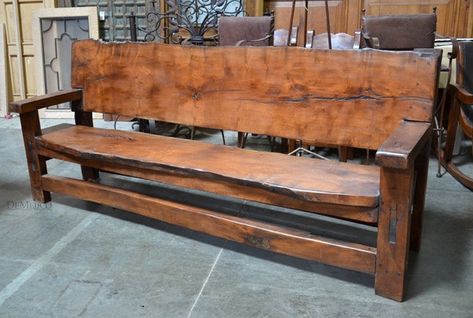 Rustic Outdoor Benches - Ideas on Foter Wood Bench With Back, Rustic Outdoor Benches, Rustic Wood Bench, Diy Bank, Wood Table Rustic, Rustic Outdoor Furniture, Wood Bench Outdoor, Natural Wood Table, Diy Bench Outdoor