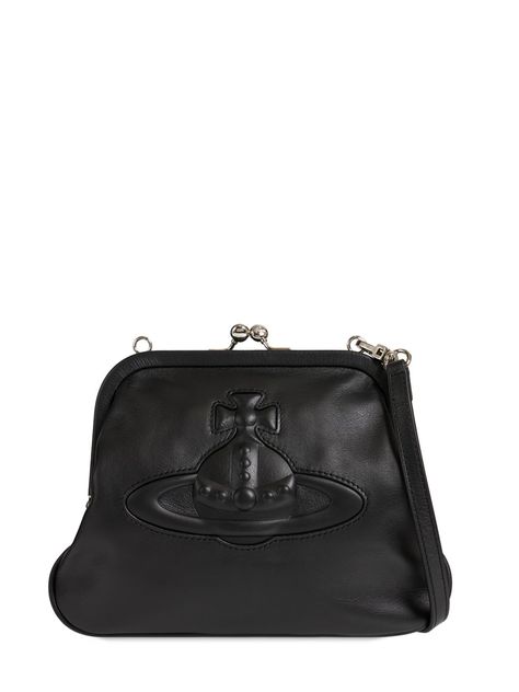 Find Vivienne Westwood Vivienne Injected Orb Leather Clutch on Editorialist. Height: 18cm Width: 23cm Depth: 4cm. Top handle drop: 6.5cm. Single top handle. Metal frame with clasp closure. Front embroidered logo detail. Silver-colored metal hardware Vivienne Westwood Purse, Westwood Vivienne, Vivienne Westwood Bags, The Vivienne, Embroidered Leather, Metal Logo, Fashion Sale, Online Fashion Stores, Leather Pouch