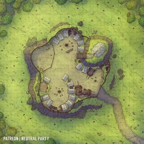 Small war camp Camp Battlemap, Deciduous Forest, Pathfinder Maps, Fantasy City Map, Village Map, Dnd World Map, Battle Map, Fantasy World Map, Tabletop Rpg Maps