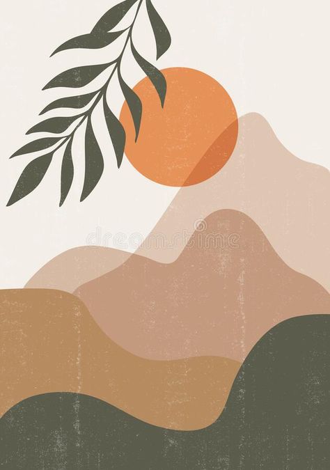 Mid century sunset print boho minimalist printable wall art. Mountain abstract home decor sun print bohemian art work, vecto stock illustration Abstract Home Decor, Boho Art Drawings, Mountain Drawing, Boho Painting, Sunset Print, Boho Minimalist, Sunset Wall Art, Free Art Prints, Minimalist Wall Decor