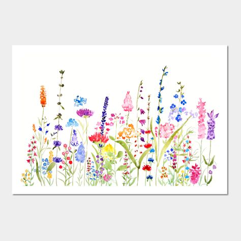 Watercolor Art Framed, Wildflower Watercolor Painting, Wildflower Painting Easy, Flower Field Watercolor, Flower Field Art, Large Watercolor Painting, Wild Flower Field, Wildflowers Watercolor, Wildflower Painting