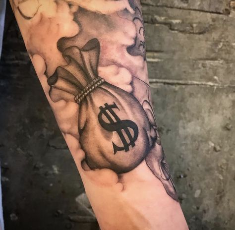 Money Tattoos For Men, Money Tattoo Ideas, Money Tattoo Designs, Money Tattoos, Money Bag Tattoo, Cool Money, All About The Benjamins, Libra Tattoo, Gangsta Tattoos