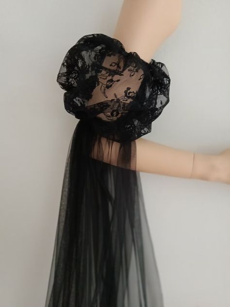 Detachable Bridal Black Puff Long Tulle Lace Sleeves - Etsy Puff Sleeves Long Dress, Detachable Lace Sleeves, How To Make Puffy Sleeves, Tulle Sleeves Diy, Tulle Dress Black, White Lace Outfit, Separate Sleeves, Black Bridal Dresses, Hand Sleeves