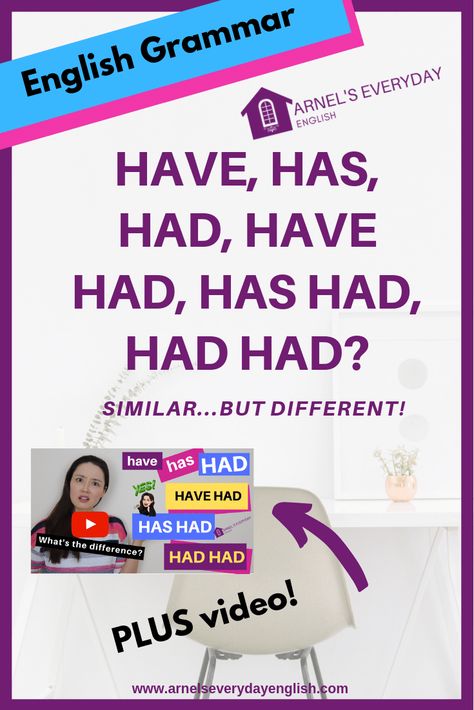 HAVE is one of the most common verbs in English.  'have, has, had, have had, has had, had had' are all variations.   They look similar, but they are used completely differently. It's important that you know WHEN to use the different forms.   Start using this verb correctly today! Boost your grammar and speaking fluency! Most Common Verbs In English, Common Verbs In English, Verbs In English, Helping Verbs, Everyday English, English Verbs, Improve Your English, Mind Quotes, Beautiful Mind