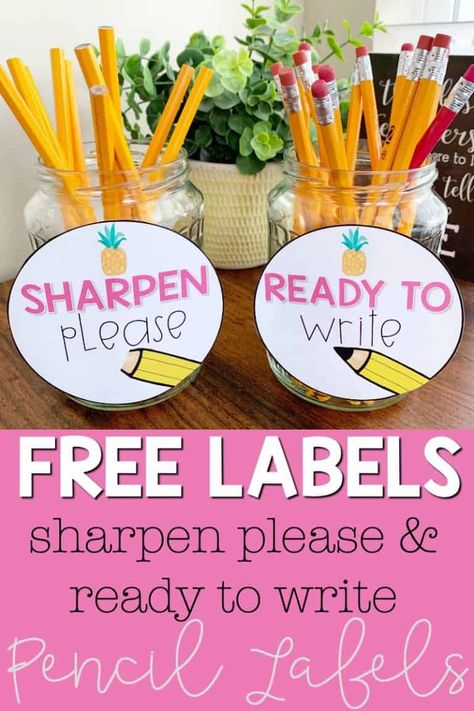 Sharpened Pencils Labels Free, School Organization Printables, Organizing Classroom, Classroom Supply Labels, Tropical Classroom, Simple Classroom, Pencil Labels, Classroom Supplies Labels, Classroom Essentials