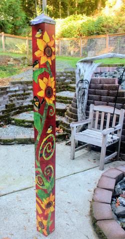 Art Poles - Garden Poles - Peace poles – Painted Peace - the Art of Stephanie Burgess Peace Pole Diy, Peace Poles, Peace Pole, Garden Spinners, Garden Totem, Art Pole, Painted Post, Garden Poles, Garden Totems