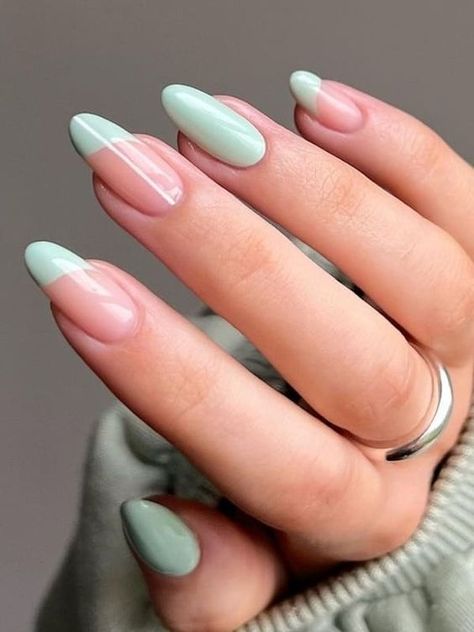 Blush Pink And Sage Green Nails, Sage And Silver Nails, Sage Green Bridesmaid Nails, Delta Nails, Sage Green French Tip Nails, Aesthetic Wishes, Nail Art Vert, Mint Green Nail Polish, Mint Green Nails