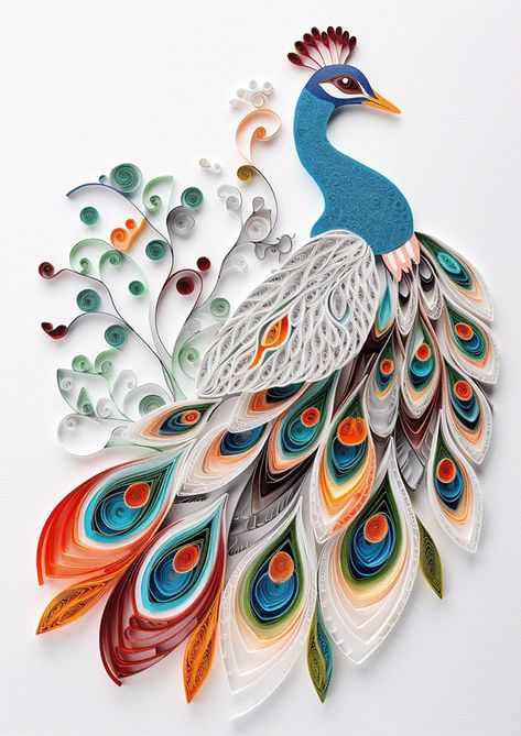 Peacock Quilling, Quiling Paper Art, Wool Crafts Diy, Diy Quilling Crafts, Illustration Concept Art, Paper Folding Crafts, Arte Quilling, Quilling Animals, Paper Art Sculpture