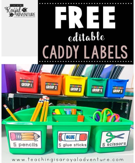 School Supply Caddy Ideas, Preschool Labels Printables Free, Free Printable Classroom Labels, Free Classroom Labels, Art Supplies Labels, Classroom Labels Printables, Labeling Kindergarten, Tk Ideas, Preschool Labels