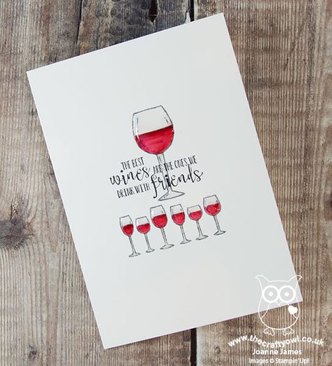 The Crafty Owl | Half Full Glasses of Red Friendship Card Wine Cards, Wine Birthday Cards, Happy Birthday Cards Handmade, Hand Made Greeting Cards, Bottle Tags, Wine Theme, Making Greeting Cards, Card A, Friendship Cards