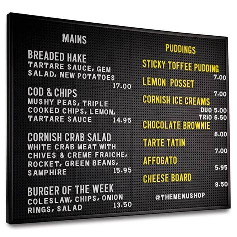 #cadre #affichagemural #restaurants #menu #hotel #café #coffee #hotellerie #CHR #bar #brasserie #listemenu Potato Gems, Triple Cooked Chips, Bagel Cafe, Menu Display, Peg Boards, Crockpot Stew, Mushy Peas, Slow Cooker Stew, Sweet Potatoes For Dogs