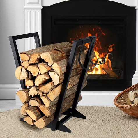 PRICES MAY VARY. FIREWOOD RACK: The size of the firewood holder is 18 * 11 * 22 inches and can store up to 180 pounds of wood. The adjustable fire stand on the side can hold small pieces of wood. HIGH QUALITY: The firewood rack outdoor is made of durable iron material, The high-quality coating can effectively resist rust, chipping, and corrosion. UNIVERSALITY: The wood holders firewood is perfect for your indoor fireplace or outdoor fire pit. It is also very suitable for back porches, backyard d Wood Holder For Fireplace, Indoor Firewood Rack, Outdoor Firewood Rack, Firewood Racks, Firewood Holder, Firewood Logs, Firewood Rack, Log Holder, Firewood Storage