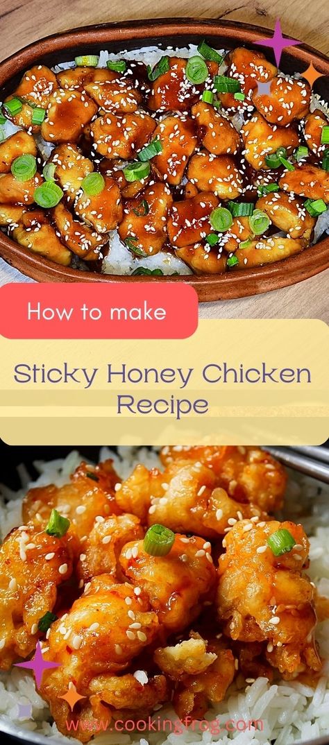 Chicken Chunks Recipes, Sticky Honey Chicken, Chinese Honey Chicken, Sticky Chicken Recipe, Spicy Honey Chicken, Honey Chicken Recipe, Honey Glazed Chicken, Sweet And Spicy Chicken, Chicken Chunks