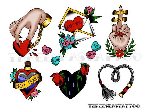 Valentines Day tattoo flash I made! - Imgur Valentines Tattoo Ideas, Anti Valentine’s Day Tattoo Flash, Anti Love Tattoo Flash, Anti Valentines Day Tattoo, Anti Valentines Tattoo, Traditional Valentine Tattoo, Valentines Flash Tattoo Ideas, Spooky Valentines Tattoo, Valentine’s Day Flash