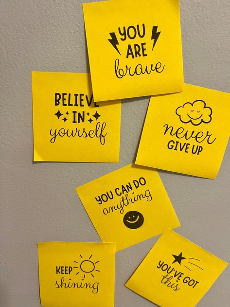 Printable Sticky Notes - Etsy Motivational Crafts Diy, Journal Sticky Notes Ideas, Sticky Notes Aesthetic Art, Study Notes Decoration Ideas, Motivational Words For Study, Wall Decoration Ideas With Sticky Notes, Thought Decoration Ideas, Study Room Wall Decor Ideas, Wall Decoration Items