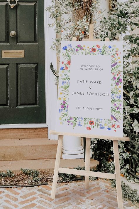 Wildflower Wedding Welcome Sign Wild Flower Wall Wedding, Flower Themed Decor, Colourful Wedding Welcome Sign, Wild Flower Welcome Sign, Summer Wedding Signs, Wildflower Wedding Ceremony Decor, Champagne And Wildflower Wedding, Wedding Welcome Sign Colorful, Wildflower Wedding Welcome Sign