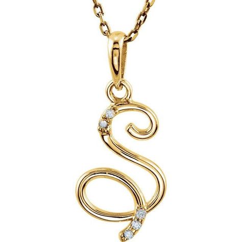 14k Yellow Gold 14k Rose Gold 14k White Gold or Sterling Silver .03 CTW Diamond Script Letter S Initial Alphabet Necklace 18 inches Custom Made Metal: 14k Gold or Sterling Silver Necklace Length: 18 inches Pendant or Charm: 21.1mm x 9.5mm (0.83 inch x 0.37 inch) Chain Width: 1mm Chain Type: Cable Chain Clasp: Spring Ring Clasp Each 14K Gold Pendant comes set with: Quantity Stone (For 14K GOLD) 5 pcs 01.00 MM (00.95 - 01.15) Full Cut, I1 ROUND FULL CUT G-H GENUINE DIAMOND Each Sterling Silver Pen S Locket Letter Gold, S Initial, Locket Design, Script Initial, Silver Pen, Gold Chain Design, Sterling Silver Cufflinks, Length Necklace, Sofia Vergara