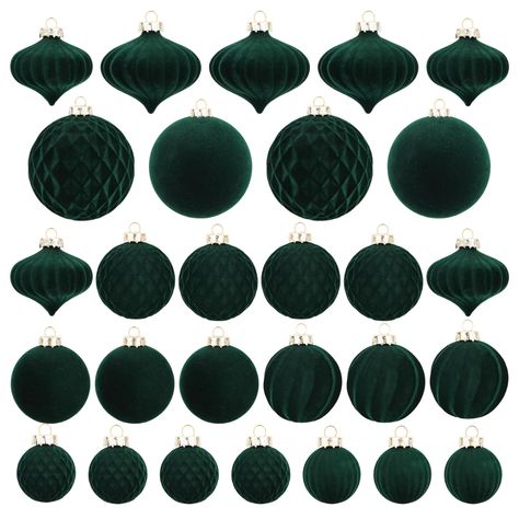 PRICES MAY VARY. Classic Elegance: Elevate your holiday decor with these velvet Christmas ornaments, featuring a timeless dark green color and gold tops that effortlessly blend into any festive setting Exceptional Quality: Crafted with care, these handmade christmas ornaments are built to last. They are shatterproof, durable, and not easily breakable, ensuring a long-lasting and reusable addition to your holiday decorations Varied Sizes and Styles: This set includes 28 pieces of Christmas balls, Red Green And Cream Christmas Tree, Green Bronze Christmas Tree, Dark Green Velvet Christmas Decor, Green Tree Christmas Decor, Red And Green Tree Decorations, Flocked Tree Decorating Ideas Green, Beige And Green Christmas Tree, Hunter Green And Gold Christmas Tree, Department Store Christmas Decorations